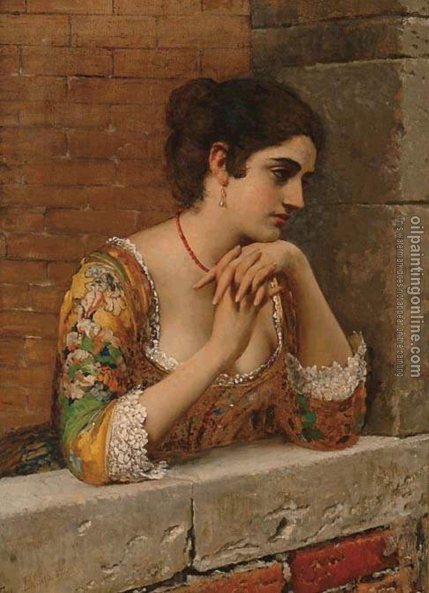 Eugene de Blaas - venetian beauty on balcony